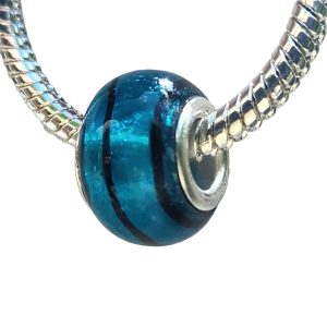 European Glass Bead  - Metallic Turquoise and Black filament
