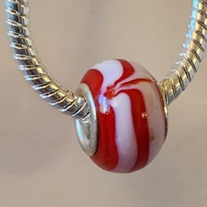 European Glass Bead  - Red Swirl - Candy-like pattern