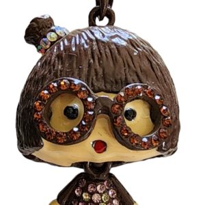 Bubble Head Brown Hair Girl with Glasses - Pendant