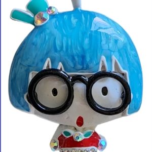 Bubble Head Blue Hair Girl with Glasses - Pendant