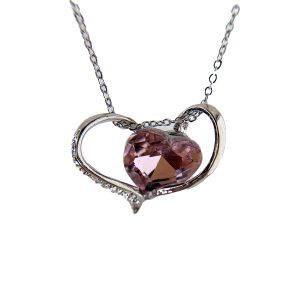 Pendant Large Heart with single Garneth  stone  - with sparkling stones - healing the broken bonds of love - inner fire and life force