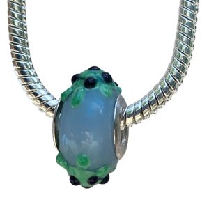 European Glass Bead  - Translucent Pale Blue with Green and Black Dot Turtle