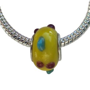 European Glass Bead  - Yellow glass with Fruit-like Glass exterior dots