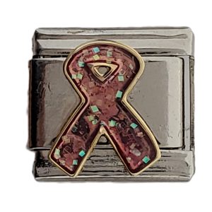 Italian Charm Bracelet Stainless Steel 9mm - Awareness ribbon with sparkles